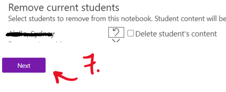 Remove current students Select students to remove from this notebook. Student content will be D Delete student's content